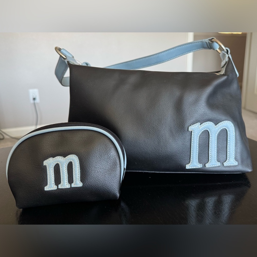 90’s M Monogram Black and Blue Handbag and wallet